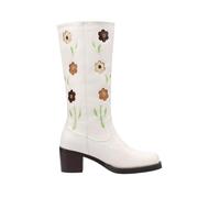 LDXEQIZ Western Cowboy Boots Women's Retro Half-Calf Boots With Floral Embroidery PU Leather Booties With Block Heel Square Toe Booties Casual Ankle Shoes For Outdoor, Party, Concert(White,5.5 UK)