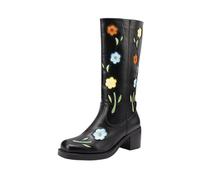 LDXEQIZ Western Cowboy Boots Women's Retro Half-Calf Boots With Floral Embroidery PU Leather Booties With Block Heel Square Toe Booties Casual Ankle Shoes For Outdoor, Party, Concert(Black,6.5 UK)