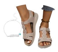LDXEQIZ Wide Feet Sandals Women's Orthopedic Sandals Retro Roman Sandals PU Leather Open Toe Slingback Walking Sandals Comfortable Platform Summer Shoes For Outdoor(Beige,5 UK)