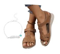 LDXEQIZ Wide Feet Sandals Women's Orthopedic Sandals Retro Roman Sandals PU Leather Open Toe Slingback Walking Sandals Comfortable Platform Summer Shoes For Outdoor(Brown,6.5 UK)