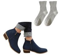 LDXEQIZ Women's Chelsea Boots Vintage Suede Ankle Boots Leopard Print Ankle Boots Block Heel Booties With Double Zipper Spring Ankle Shoes(Blue,4 UK)