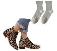 LDXEQIZ Women's Chelsea Boots Vintage Suede Ankle Boots Leopard Print Ankle Boots Block Heel Booties With Double Zipper Spring Ankle Shoes