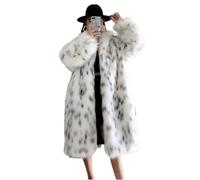 LDXEQIZ Women's Faux Fur Coat 2024 New Faux Fur Winter Jacket With White Leopard Faux Fur Cardigan Fashion Suit Collar Fluffy Fleece Coat Winter Warm Outwear(S)
