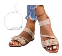 LDXEQIZ Women's Flat Sandals 2025 New Elegant Sandals With Flowers Casual Open Toe Roman Sandals With Elastic Band Lightweight PU Leather Summer Shoes For Vacation/Beach(Brown,4 UK)