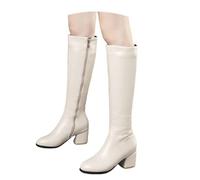 LDXEQIZ Women's Knee-high Boots Elegant Long Boots With Block Heel PU Leather Knight Boots Winter Waterproof Warm Snow Boots(Beige,5 UK)