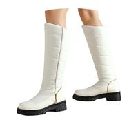 LDXEQIZ Women's Knee High Boots PU Leather Waterproof Snow Boots Platform Long Boots Plush Lined Slip-On Boots Winter Non-Slip Warm Cotton Shoes(White,4.5 UK)