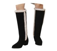 LDXEQIZ Women's Knee High Boots With Pointed Toe Winter Warm Plush Lined Snowboots Slip-on Wide Shaft Slip-On Boots With Heel Vintage Suede Cotton Shoes For Outdoor(Black,4 UK)