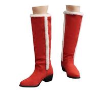 LDXEQIZ Women's Knee High Boots With Pointed Toe Winter Warm Plush Lined Snowboots Slip-on Wide Shaft Slip-On Boots With Heel Vintage Suede Cotton Shoes For Outdoor(Red,5.5 UK)
