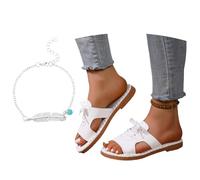 LDXEQIZ Women's Large Size Slippers 2025 New Lace-up Sandals Casual Slippers For Outdoor PU Leather Open Toe Slippers Lightweight Flat Summer Shoes For Pool/Beach(White,5.5 UK)