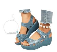 LDXEQIZ Women's Orthopedic Sandals 2026 Summer Platform Sandals With Wedge Heel PU Leather Large Size Slippers Open Toe Slingback Beach Shoes For Outdoor(Blue,7 UK)