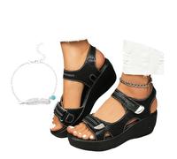 LDXEQIZ Women's Orthopedic Sandals 2026 Summer Platform Sandals With Wedge Heel PU Leather Large Size Slippers Open Toe Slingback Beach Shoes For Outdoor(Black,4.5 UK)