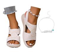 LDXEQIZ Women's Orthopedic Sandals Comfort Wide Feet Sandals For Walking Vintage Platform Wedge Heel Sandals With Prints, PU Leather Open Toe Summer Shoes With Arch Support(White,7.5 UK)