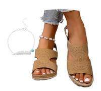 LDXEQIZ Women's Orthopedic Sandals Comfort Wide Feet Sandals For Walking Vintage Platform Wedge Heel Sandals With Prints, PU Leather Open Toe Summer Shoes With Arch Support(Brown,7 UK)