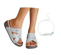 LDXEQIZ Women's Orthopedic Sandals Retro Slippers With Rhinestone Bow PU Leather Peep Toe Slippers Comfortable Wide Feet Slippers Summer Platform Wedge Heel Walking Shoes For Outdoor(Blue,7.5 UK)