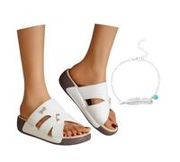 LDXEQIZ Women's Orthopedic Sandals Retro Slippers With Rhinestone Bow PU Leather Peep Toe Slippers Comfortable Wide Feet Slippers Summer Platform Wedge Heel Walking Shoes For Outdoor(White,4 UK)