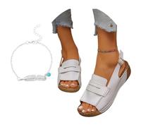 LDXEQIZ Women's Orthopedic Sandals Rubber Platform Flip-Flops With Arch Support PU Leather Wedge Sandals With Buckle Comfortable Soft Soles Summer Shoes For Outdoor(White,5 UK)