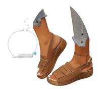 LDXEQIZ Women's Orthopedic Sandals Rubber Platform Flip-Flops With Arch Support PU Leather Wedge Sandals With Buckle Comfortable Soft Soles Summer Shoes For Outdoor(Brown,6.5 UK)