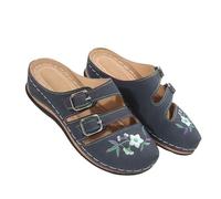LDXEQIZ Women's Orthopedic Slippers 2026 New Closed Sandals With Floral Embroidery Summer PU Leather Hollow Slippers Platform Wedge Heel Sandals With Arch Support(Blue,4.5 UK)