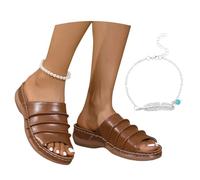 LDXEQIZ Women's Orthopedic Slippers 2026 Summer Plus Size Sandals PU Leather Open Toe Slippers Platform Wedge Heel Sandals Comfortable Soft Soles Summer Shoes(Brown,6 UK)