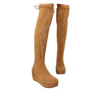 LDXEQIZ Women's Over-the-Knee Lace-Up Boots Plateau Long-shaftboots With Wedge Heel Warm Suede Snow Boots For Autumn,Winter(Brown,6.5 UK)