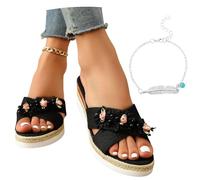 LDXEQIZ Women's Platform Slippers Retro Espadrille Wedge Heel Sandals Elegant Slippers With Flowers Summer Slingback Slippers 2025 New Open Toe Evening Shoes For Party(4 UK)