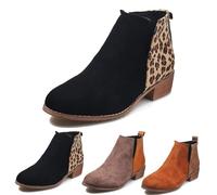 LDXEQIZ Women's Plus Size Ankle Boots Elegant Chelsea Booties Spring Short Boots, Leopard Print Patchwork Booties,Women Casual Ankle Shoes With Block Heel(Black,5 UK)