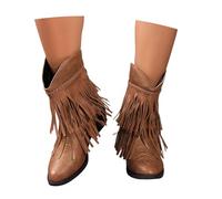 LDXEQIZ Women's Plus Size Ankle Boots Pointed Toe Booties With Fringes Retro Western Cowboy Boots 2025 New PU Leather Booties With Block Heel Casual Ankle Shoes For Concert(Brown,6 UK)
