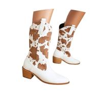 LDXEQIZ Women's Retro Western Cowboy Boots With Prints PU Leather Riding Boots With Block Heel Wide Shaft Slip-on Booties Casual Ankle Shoes For Outdoors, Parties, Concerts(Brown,4.5 UK)