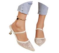 LDXEQIZ Women's Slingback Pumps with Pointed Toe Bridal 2026 Summer Knit Mesh Wedding Shoes Closed Sandals with Kitten Heel Slip-on Mules, 6.5cm Stiletto(White,4 UK)