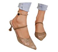 LDXEQIZ Women's Slingback Pumps with Pointed Toe Bridal 2026 Summer Knit Mesh Wedding Shoes Closed Sandals with Kitten Heel Slip-on Mules, 6.5cm Stiletto(Brown,5.5 UK)