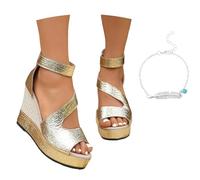 LDXEQIZ Women's Wedge Heel Sandals Elegant 10cm High Heels Roman Sandals With Zipper Summer Open Toe Slingback Sandals Platform Evening Dress Shoes For Party(6 UK)