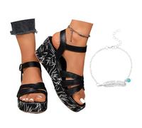 LDXEQIZ Women's Wedge Heel Sandals PU Leather High Heels With Print Bridal Roman Sandals Summer Open Toe Slingback Sandals Platform Evening Dress Shoes With Buckle(6 UK)