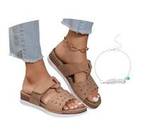 LDXEQIZ Women's Wedge Heel Sandals PU Leather Large Size Slippers Bridal Slippers With Rhinestone Summer Open Toe Wide Feet Slippers Elegant Slingback High Heels For Party(Brown,7 UK)