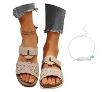 LDXEQIZ Women's Wedge Heel Sandals PU Leather Large Size Slippers Bridal Slippers With Rhinestone Summer Open Toe Wide Feet Slippers Elegant Slingback High Heels For Party(Beige,7 UK)