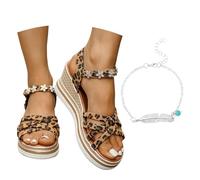 LDXEQIZ Women's Wedge Heel Sandals Retro High Heels With Leopard Print 2025 New Roman Sandals Summer Open Toe Suede Sandals Platform Evening Dress Shoes With Buckle(7.5 UK)