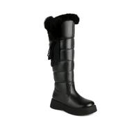 LDXEQIZ Women's Winter Knee-High Boots With Plush Collar, Warm Lined Snow Boots, PU Leather Slip-on Long Shaftboots, Platform Waterproof Cotton Shoes For Outdoor(Black,6.5 UK)