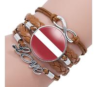 ldygefow Flag Style Braided Leather Bracelets,Creative Ethnic Personality Latvia Flag Art,Love Text Time Gemstone Bracelet Glass Snap Bead Wristband Unisex Braided Leather Bracelet,Coffee,25Mm