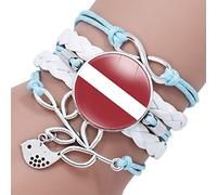 ldygefow Flag Style Braided Leather Bracelets,Creative Nation Latvian Flag Art,Cute Flower Fish Time Gemstone Bracelet Glass Snap Bead Wristband Unisex Braided Leather Bracelet