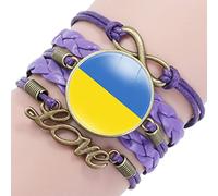 ldygefow Flag Style Braided Leather Bracelets,Creative National Personality Ukrainian Flag Art,Love Text Time Gemstone Bracelet Glass Snap Bead Wristband Unisex Braided Leather Bracelet,Purple,25Mm