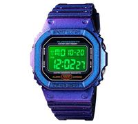 LDZDGD Colorful Retro Digital Watch for Men, 50M Waterproof LED Sports Wristwatch with Alarm, Stopwatch, Backlight, Calendar, 12 and 24 Hour Time, PU Strap(Purple)