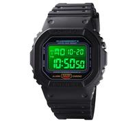 LDZDGD Colorful Retro Digital Watch for Men, 50M Waterproof LED Sports Wristwatch with Alarm, Stopwatch, Backlight, Calendar, 12 and 24 Hour Time, PU Strap(Black)