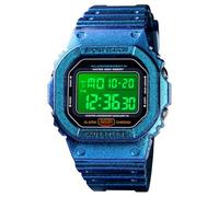 LDZDGD Colorful Retro Digital Watch for Men, 50M Waterproof LED Sports Wristwatch with Alarm, Stopwatch, Backlight, Calendar, 12 and 24 Hour Time, PU Strap(Blue)