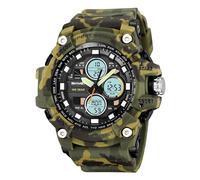 LDZDGD Digital Outdoor Watch for Men, Waterproof 50M, 3 Time Display, Chronograph, Alarm, 12/24 Hour Format, Backlight, Rugged Design for Hiking, Camping, Survival(Green camo)