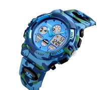 LDZDGD Dual Time Digital Sports Watch Waterproof 50M, Multifunction Outdoor Tactical Watch with Backlight, Alarm, Stopwatch, 12 and 24 Hour Format for Running and Travel(Light Blue camo)