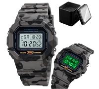 LDZDGD Everyday Sports Digital Watch for Men, Lightweight 50M Waterproof Design with Alarm, Countdown Timer, Dual Time, Backlight, Ideal for Work, Travel, Fitness, Teens(Gray camo)