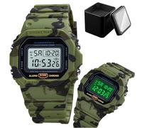 LDZDGD Everyday Sports Digital Watch for Men, Lightweight 50M Waterproof Design with Alarm, Countdown Timer, Dual Time, Backlight, Ideal for Work, Travel, Fitness, Teens(Green camo)