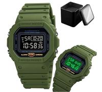 LDZDGD Everyday Sports Digital Watch for Men, Lightweight 50M Waterproof Design with Alarm, Countdown Timer, Dual Time, Backlight, Ideal for Work, Travel, Fitness, Teens(Green B)