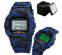LDZDGD Everyday Sports Digital Watch for Men, Lightweight 50M Waterproof Design with Alarm, Countdown Timer, Dual Time, Backlight, Ideal for Work, Travel, Fitness, Teens(Blue camo)