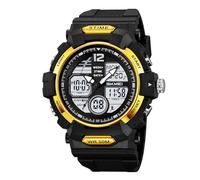 LDZDGD Men’s Military Style Digital Watch, 50M Waterproof Sports Watch with Countdown Timer, EL Backlight, Dual Time Display, Ideal for Fitness, Workouts, Outdoor Missions(Yellow)