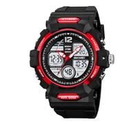 LDZDGD Men’s Military Style Digital Watch, 50M Waterproof Sports Watch with Countdown Timer, EL Backlight, Dual Time Display, Ideal for Fitness, Workouts, Outdoor Missions(Red)